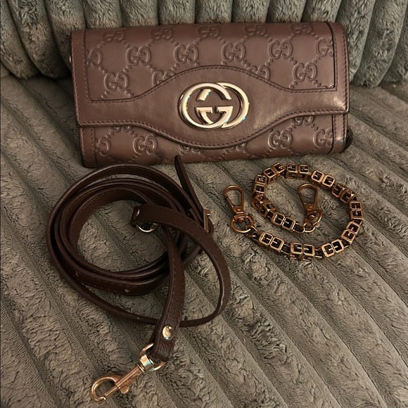Gucci Vintage Bifold Long Wallet Crossbody Guccissima Embossed GG Leather 4-Way - Picture 6 of 17